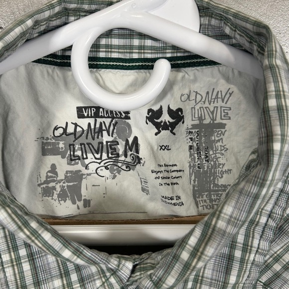 Old Navy Live Mens XXL Green Plaid Pearl Snap Western Shirt Long Sleeve Cotton - Picture 4 of 8